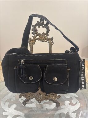 JC Fashion Black Canvas Shoulder Bag